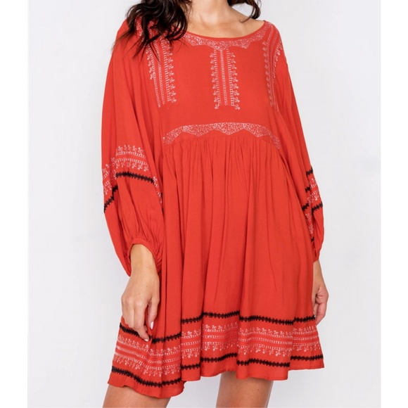 Embroidered Oversize Batwing Sleeves Peasant Dress - Picture 4 of 8